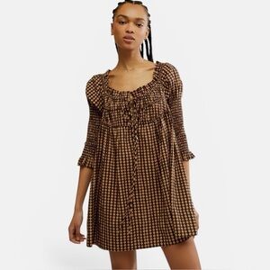NWT Free People Star Dip mini dress tan black